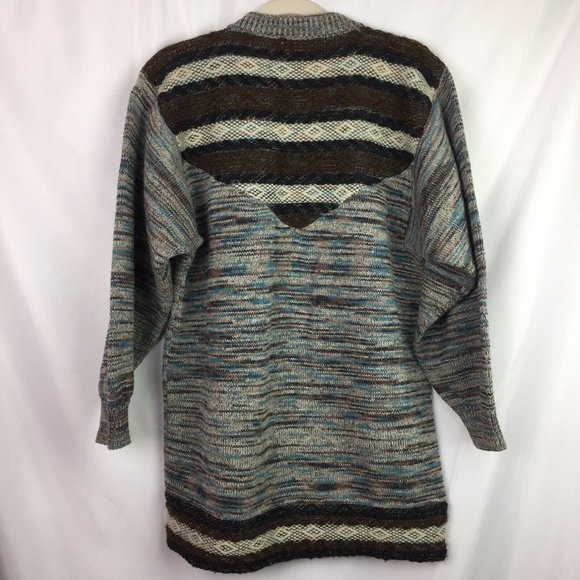 Southwestern Womens Long Med Wool Sweater Brown Turquoise Hummer Nummers Siesta - Picture 6 of 6